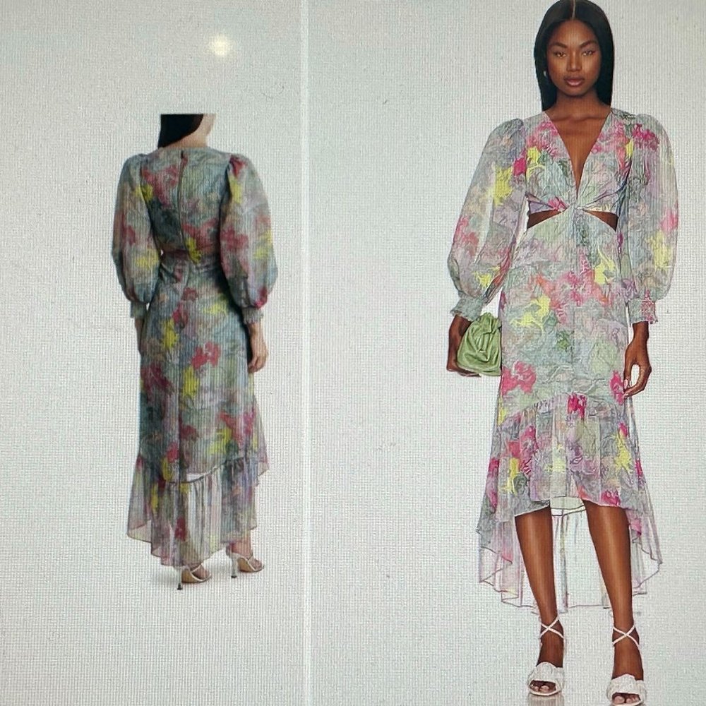 Alice + Olivia Summer 2022 Floral Long Sleeve Cut Out Long Dress